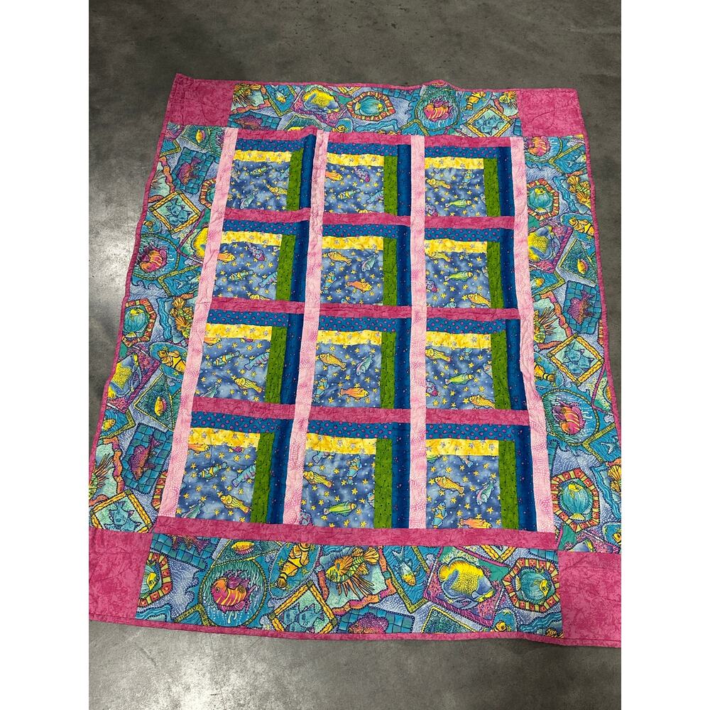Ocean Fish Baby Blanket, 49x40", Bright Colors, Bedding, Vintage ~ 251227-WH 596